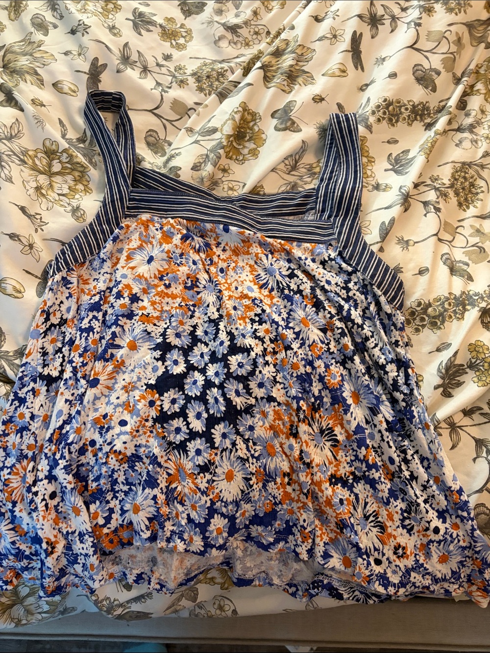 Maeve Sleeveless Floral Sundress Top in Navy, White & Orange